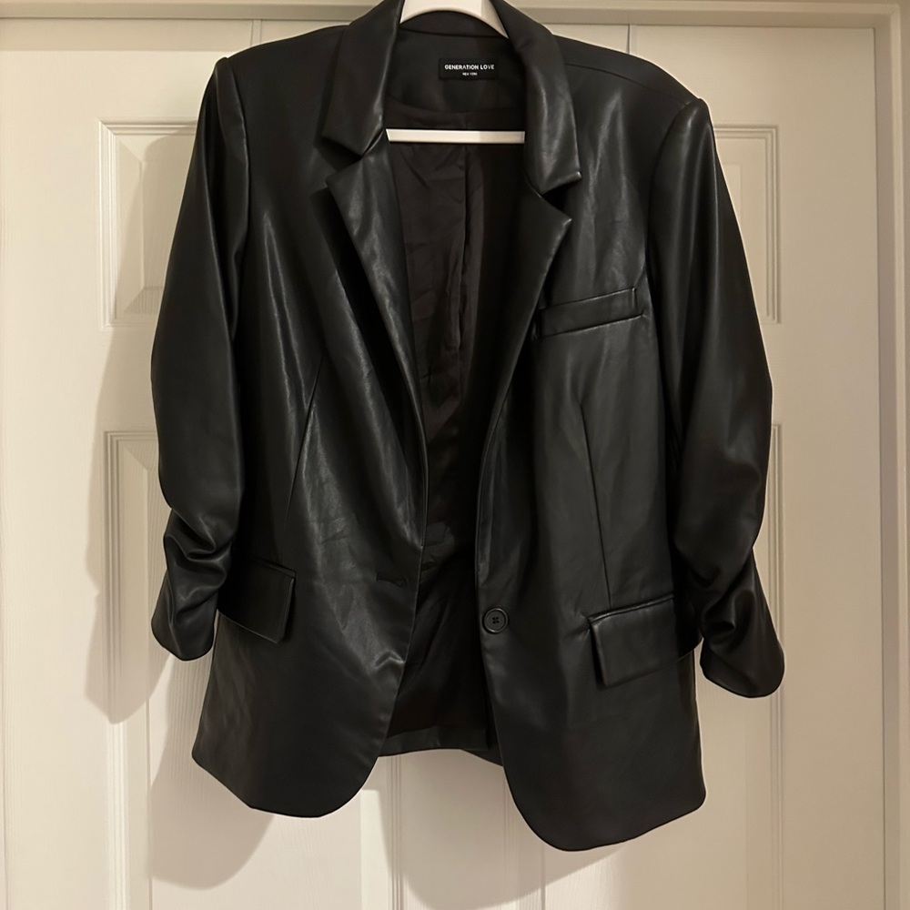 NWOT Generation Love Women's Black Faux Leather Blazer